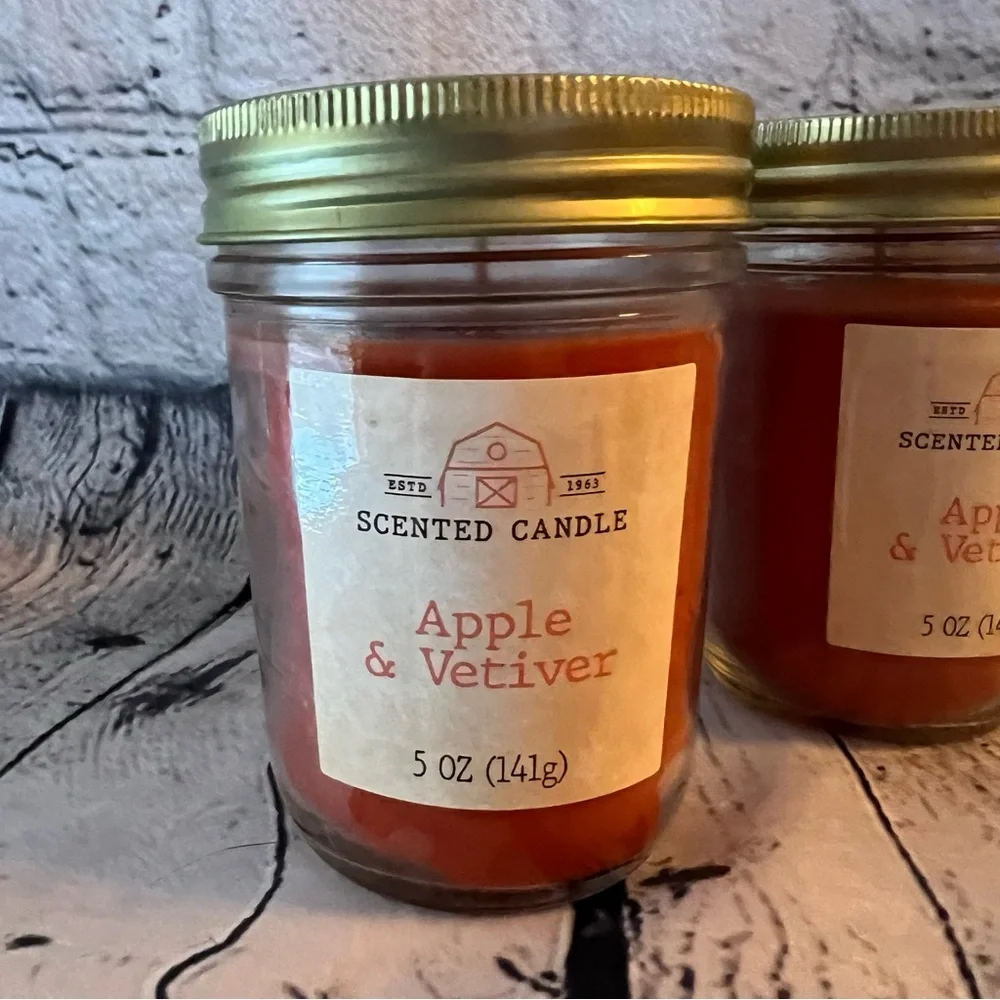 The Scented Candle Mason Jar Candles Apple‎ and Vetiver NEW